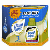 Fast Dry Correction Fluid, 22ml Bottle, White, 3 per Pack