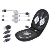 7-in-1 Retractable Cable Travel Kit w/ Adapter, Black/Silver