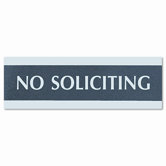 Century Series "No Soliciting" Sign, 8w x 1/2d x 2h, Black/Silver