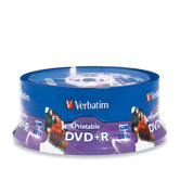 DVD+R, 4.7GB, 16X, Inkjet/Hub Printable, 25 per Pack, White