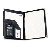 Pad Holder w/Calculator, Vinyl/Pewter Corners, Document File/Slots/Pen Loop, BLK