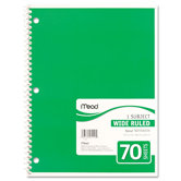 Spiral Bound Notebook, Wide/Margin Rule, 8 x 10-1/2, White, 70