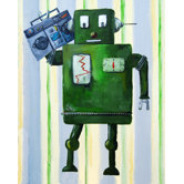 Patchwork Donka Loves 80s Music Robot Canvas Print by Liz Clay