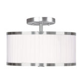 Park Ridge Flush Mount with White Pleated Shade in Brushed Nickel