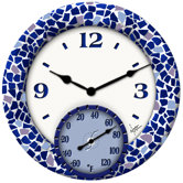 Mosaic Sea Clock with 14" Thermometer