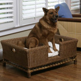 Rattan Large Dog Bed Basket with Cushion