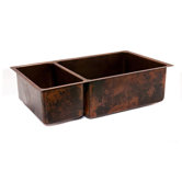 33" Copper Hammered 25/75 Double Bowl Kitchen Sink in Oil Rubbed Bronze