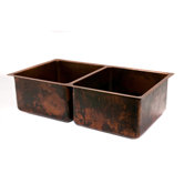33" Copper Hammered 50/50 Double Bowl Kitchen Sink in Oil Rubbed Bronze