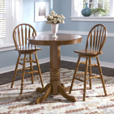 Nostalgia Casual Dining 5 Piece Round Pub Table Set with Press Back Barstools in Medium Oak