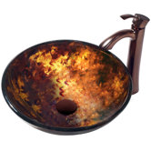 Tortoise Glass Vessel Sink and Bronze Faucet Set