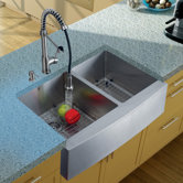 Stainless Steel Double Farmhouse Kitchen Sink and Faucet Set