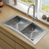 36" Topmount Stainless Steel Double Bowl Kitchen Sink and Faucet