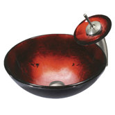 Ruby Red Tempered Glass Vessel Sink with Matching  Waterfall Faucet