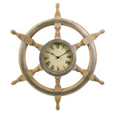Wood Ship Wheel Clock in Rustic