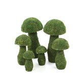 Three Piece Mossy Mushroom Topiary Set in Green