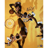 Magic Johnson Autographed Overhead View Versus Heat Photograph