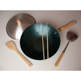 5 Piece 12" Preseasoned Flat Bottom Wok Set