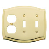 Colonial Design Combination of Duplex and Double Toggle Switch Plate in Polished Brass