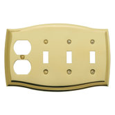 Colonial Design Combination of Duplex and Triple Toggle Switch Plate in Polished Brass