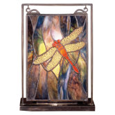 Floral Insects Tiffany Dragonfly Lighted Mini Tabletop Window