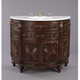 Half Round Vanity with Large Faucet in Medium Brown