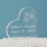 Beach Wedding Acrylic Heart Cake Topper