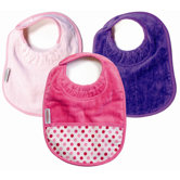 Girl Bibs 3 Pack in Pale Pink and Purple Plain, and Fuchsia with Pocket