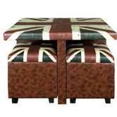 Union Jack Table with 4 Storage Pouffes Set
