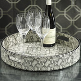 Faux Snakeskin Round Serving Tray