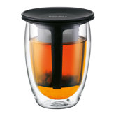 Tea for One Double Wall Glass with Strainer in Black
