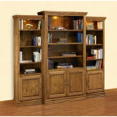 Heirloom Oak 3-Piece Wall Unit & Media Center with Doors & 3 Overhead Brass Spotlights