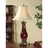 Table Lamp in Vermillion with Antique Brass Accent