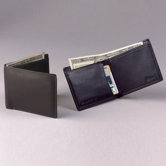 Black Cowhide Nappa Supple Leather Two Fold Wallet