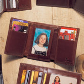 High Polished Cowhide Aniline Leather Tri-Fold Wallet