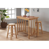 3 Piece Counter Height Bar Table Set with Terracotta Tile Top in Natural