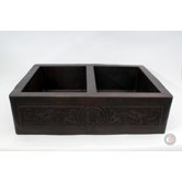 33" Copper Handmade Kitchen Farmhouse Double Well Flowers Sink