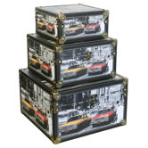 3 Piece American Cars Scene Storage Box Set