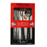 Four Piece Black Handle Tool Set with Medium White Red Handle Cutting Board