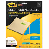 Super Sticky Removable Color-Coding Labels, 2-5/8w x 1h, Assorted Neon, 450/Pack