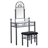 Vanity and Upholstered Bench Set in Black