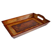 Wooden Rectangular Tray with Marble Design in Brown