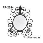Metal Table Mirror with Fleur De Lis Print