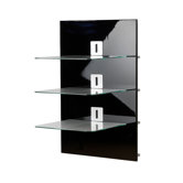 Xeno-3 Wall Furniture with 3 Glass Shelves and Media Storage in Black Varnish / Clear Glass