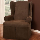 Faux Suede Wing Chair T-Cushion Slipcover