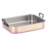 M'heritage Cuprinox 7.1-Quart Rectangular Roasting Pan with Cast Iron Handles