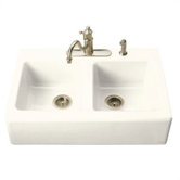 Hawthrone Apron Front Tile In Kitchen Sink in Biscuit with Four Hole Faucet Drilling