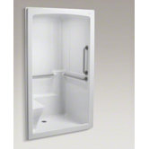 Freewill Barrier-Free Commercial Shower Stall with Nylon Grab Bars and Seat on Left