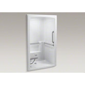 Freewill Barrier-Free Shower Stall with Brushed Stainless Steel Grab Bars and Seat at Left
