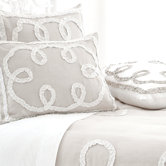 Ruched Linen Duvet Cover and Shams in Platinum / White