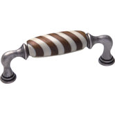 Genuine Bone and Hardwood 4.41" Brown and White Handle Pull in Old Silver